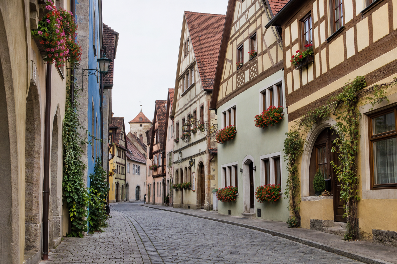 Fachwerkhäuser in der Altstadt von Rothenburg ob der Tauber